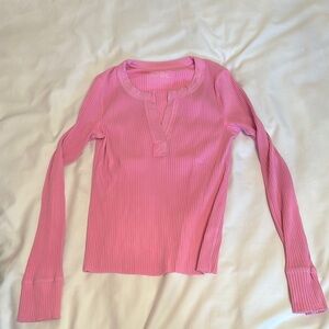 Pink Ribbed Long Sleeve Top